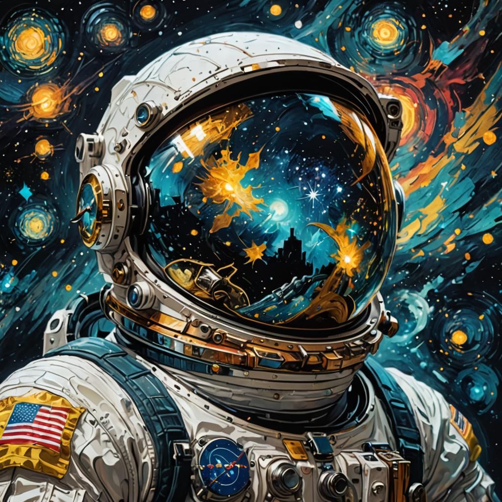 Cosmic Starry Night Reflection in Astronaut Helmet