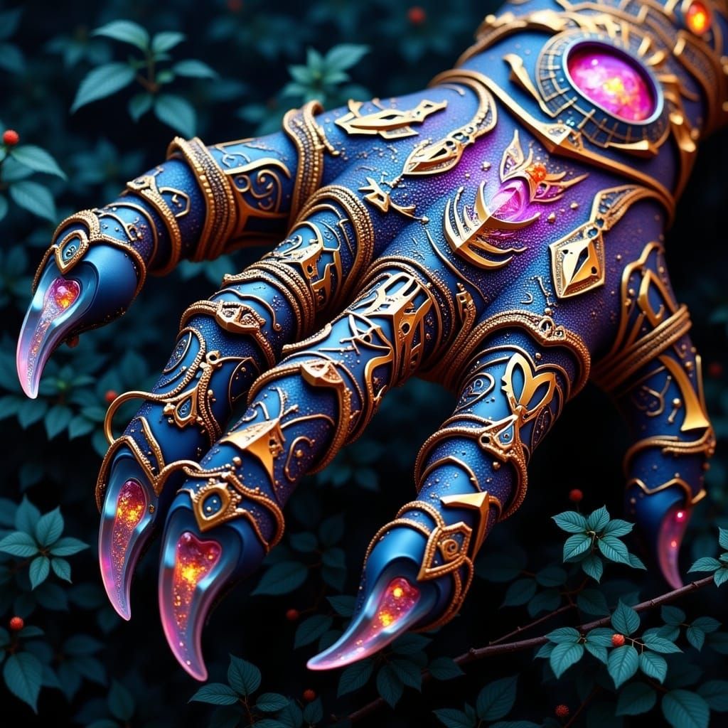 Crystalline Tiger Claw in Cyberpunk Art Nouveau Style