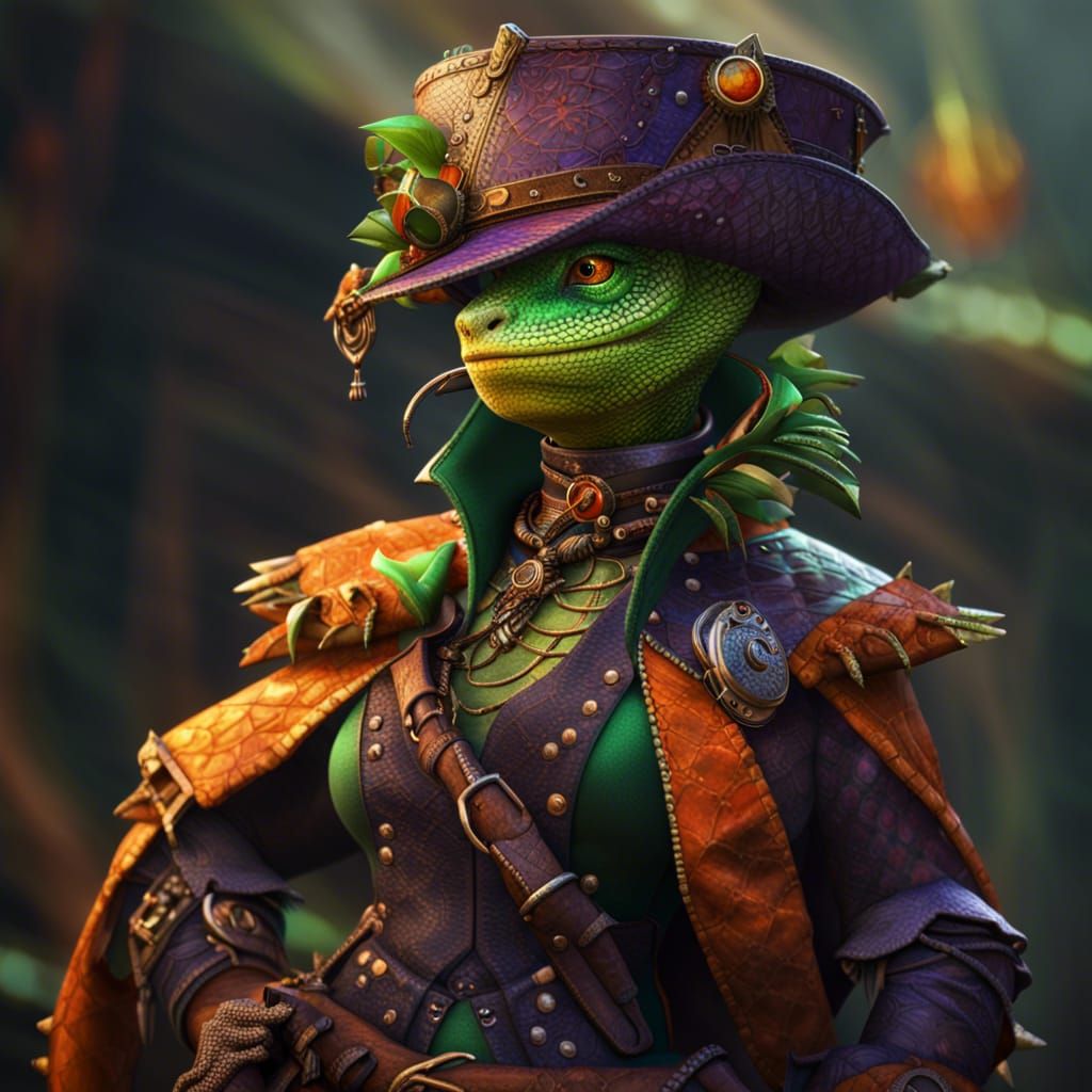 Lizard Pirate Captain in Dark Fantasy Style