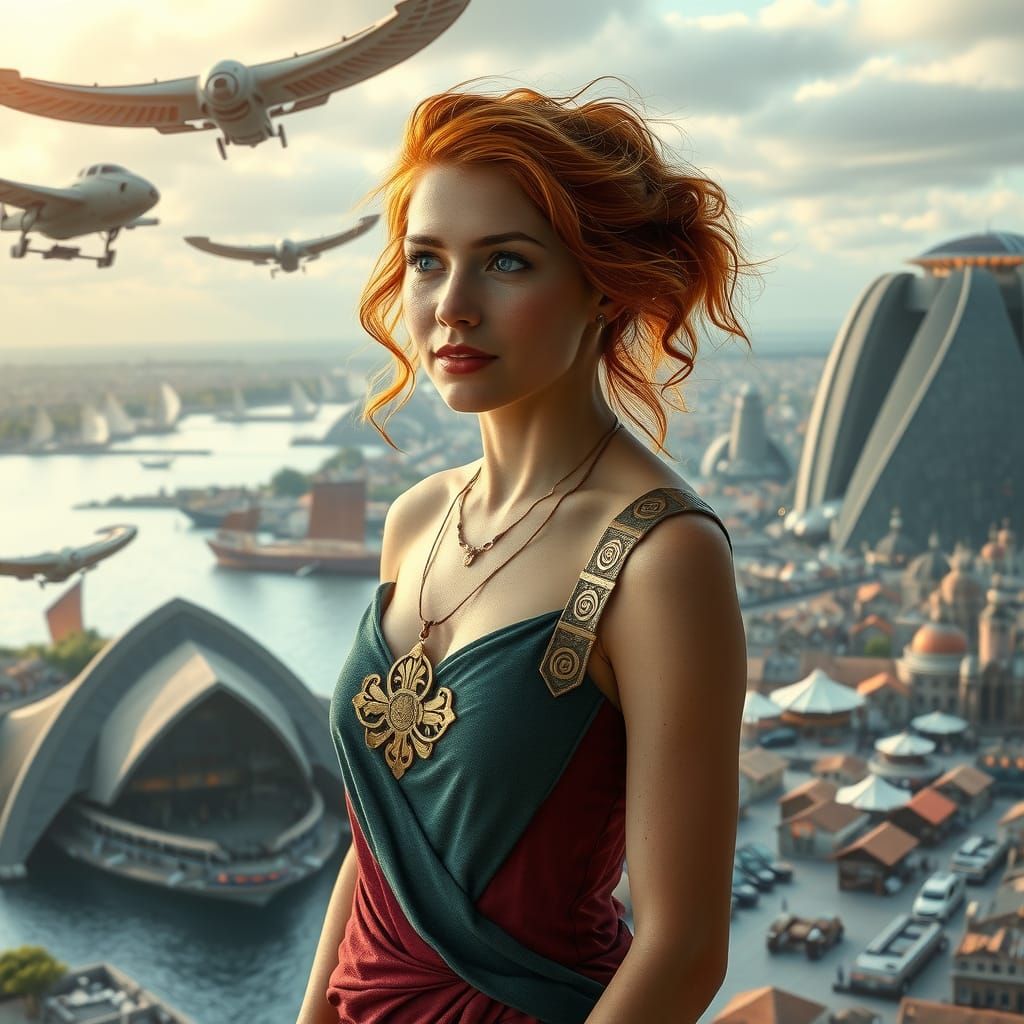 Celtic Woman in Earth-Toned Dress: Digital Art Portrait