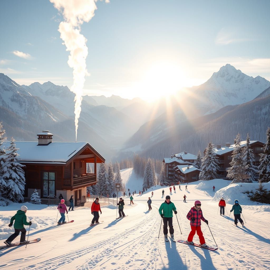 Winter Ski Resort in Soft Focus, with Families and Friends