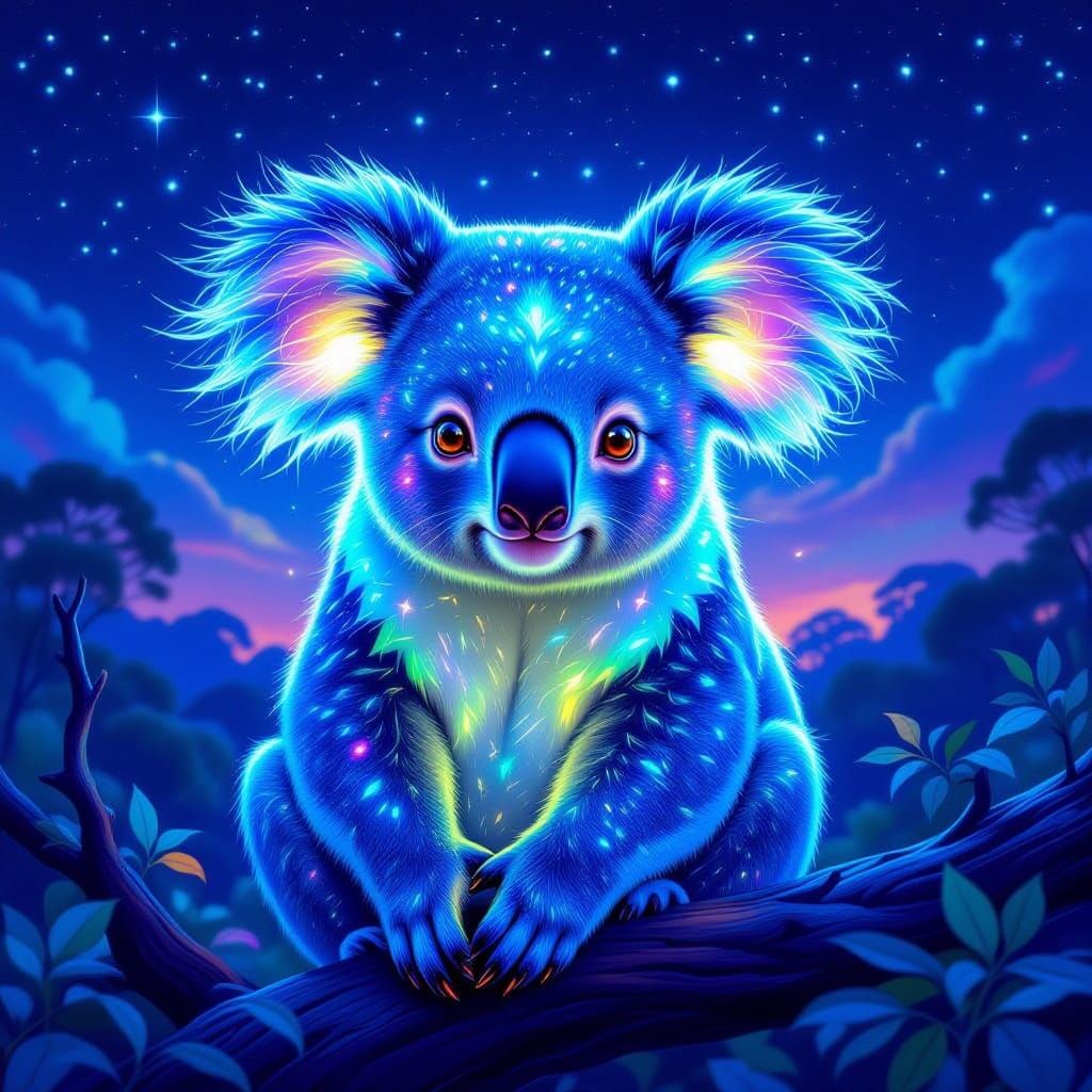 Bioluminescent Dreamtime Koala in Mystical Fantasy Art