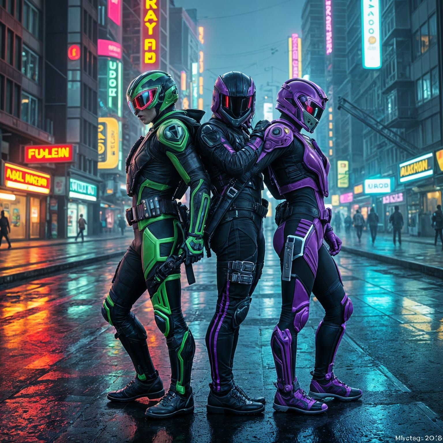 Cyberpunk Unity: Green and Purple Psycho Rangers Stand Stron...