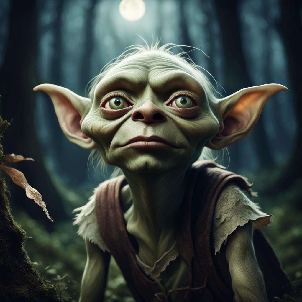 Gentle Goblin Gazing at Moonlight: Digital Portrait