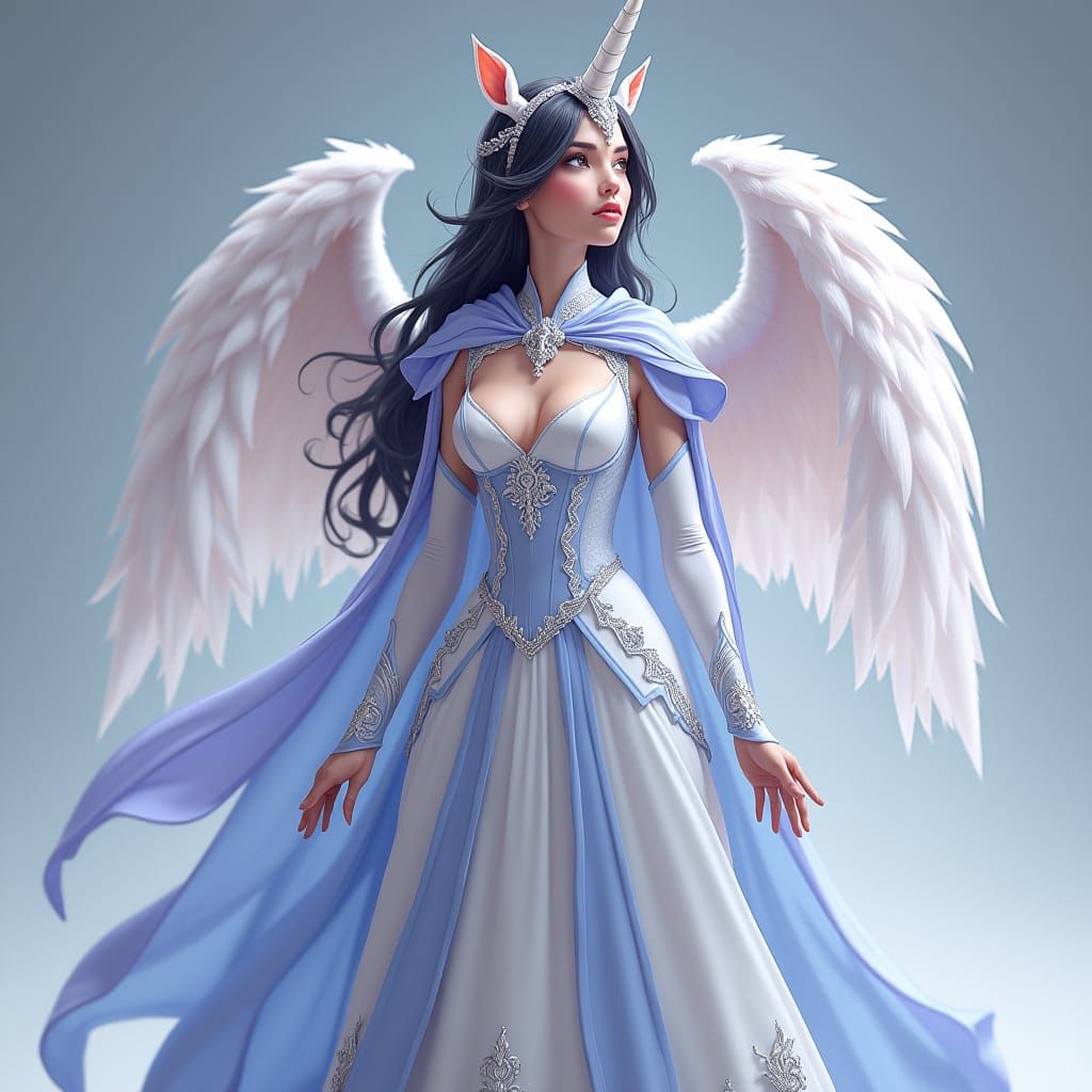 Regal Fantasy Princess with Alicorn Wings and Shimmering Man...