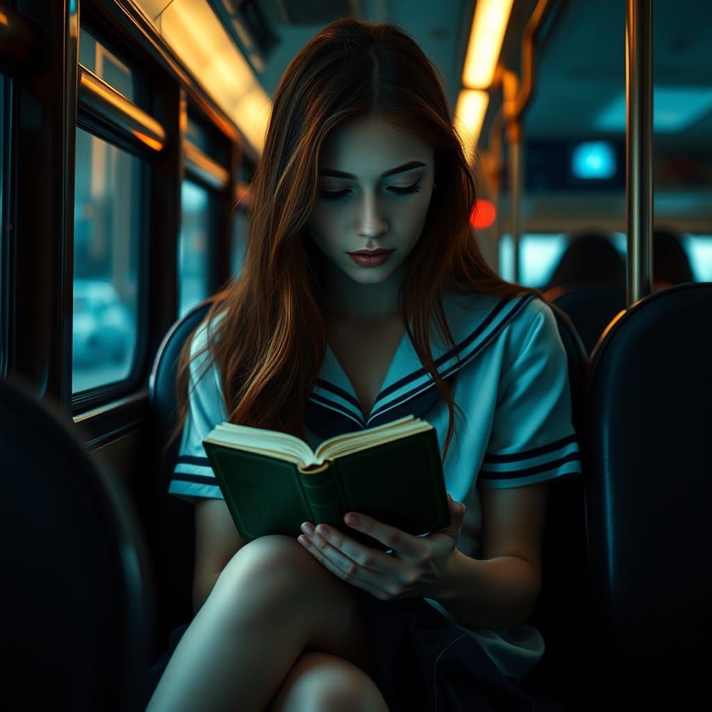 Cinematic Schoolgirl Lost in a Book