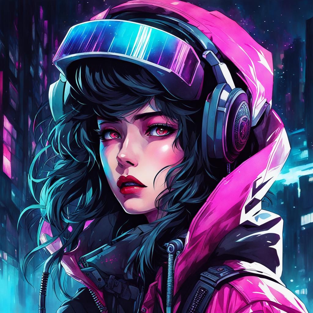 Emopunk Depression in Cyberpunk Vaporwave Style