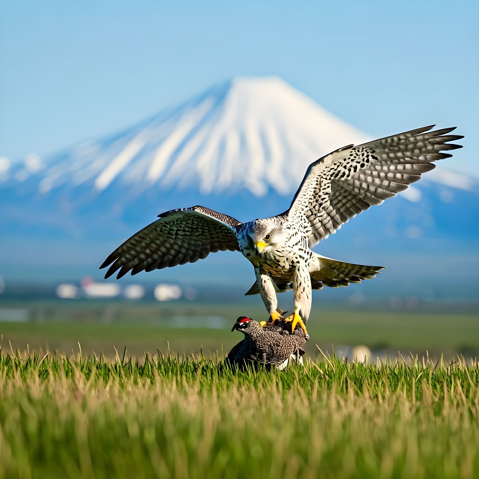 Gyrfalcon Captures Ptarmigan in Sunlight