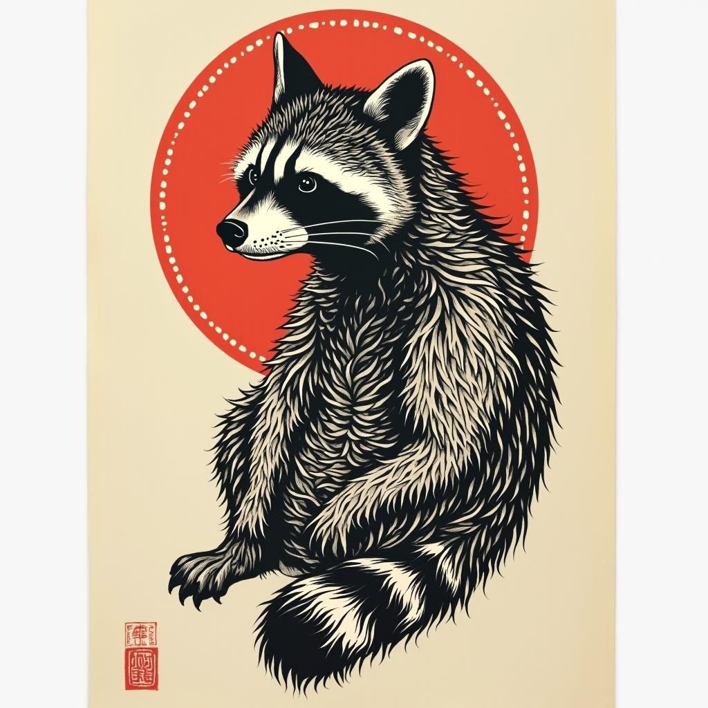 Japanese woodcut inspired Tattoo. raccoon tattooed over the ...