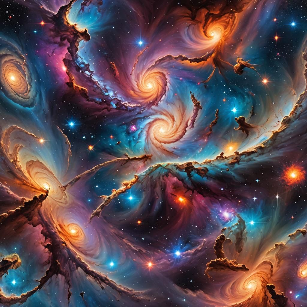 Vibrant Galaxies and Nebulae in Fantastical Realism