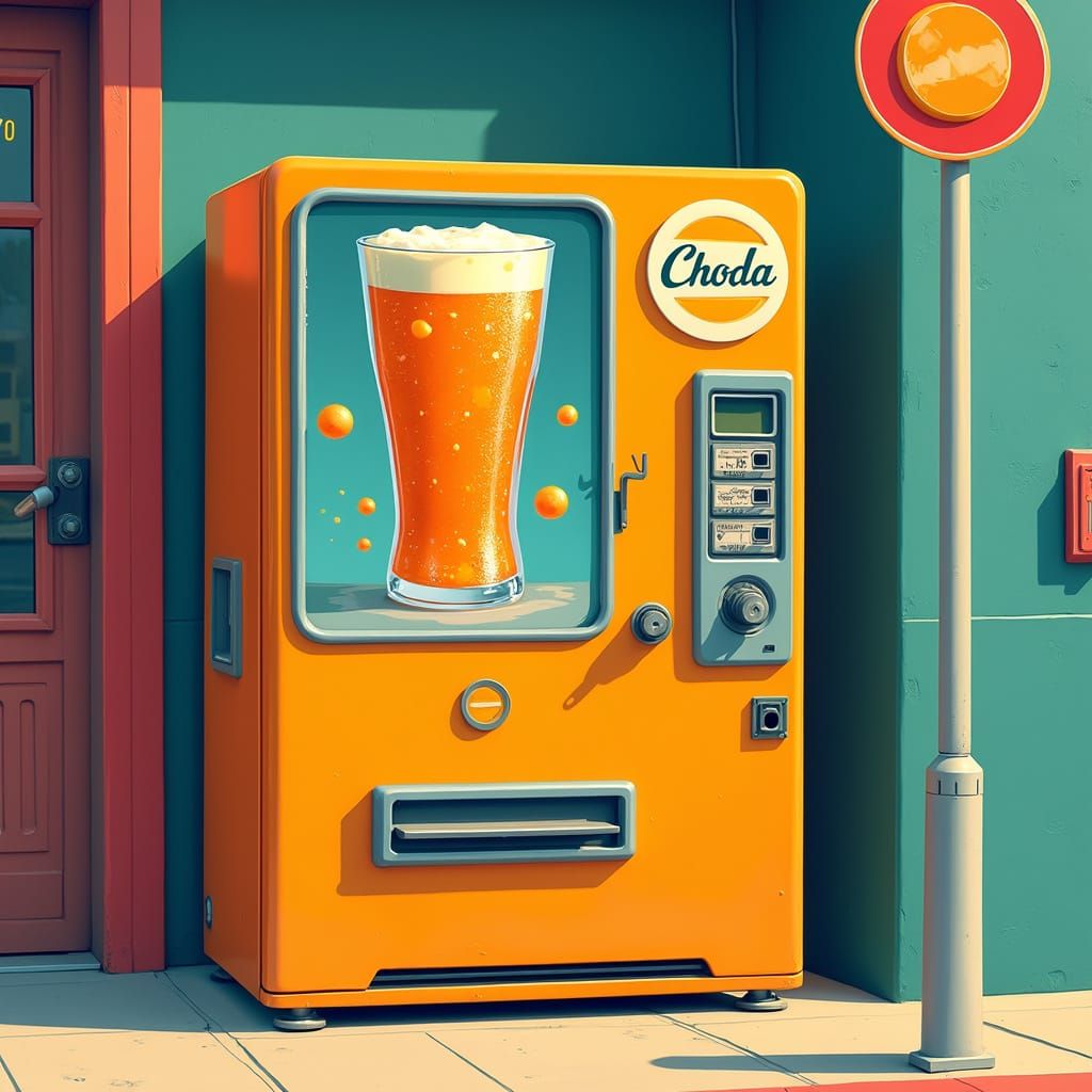 Retro Futuristic Soda Machine Dispenses Vibrant Cheese Soda