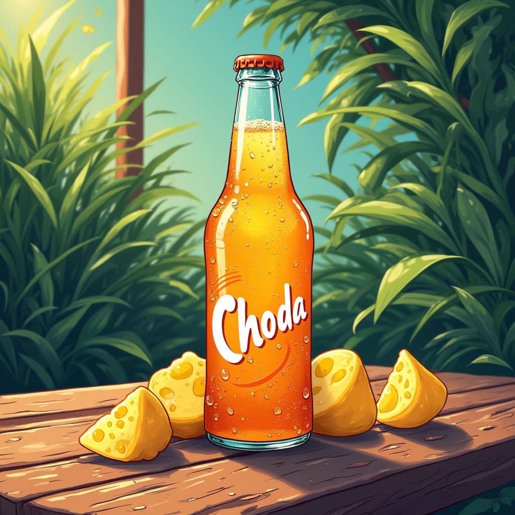 Soda Bottle in Whimsical Japanese Manga Style