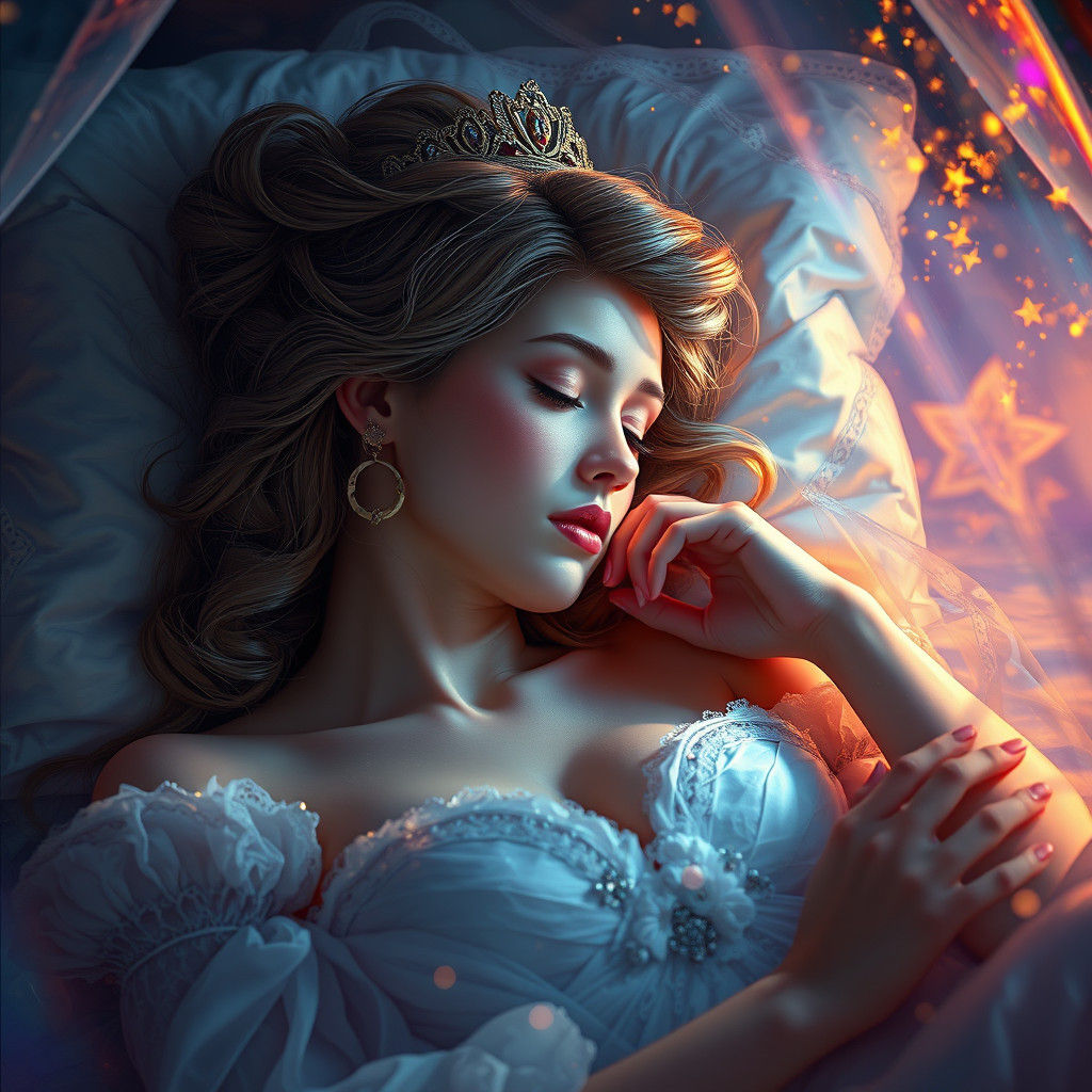 Sleeping Cinderella Portrait in Art Nouveau Style