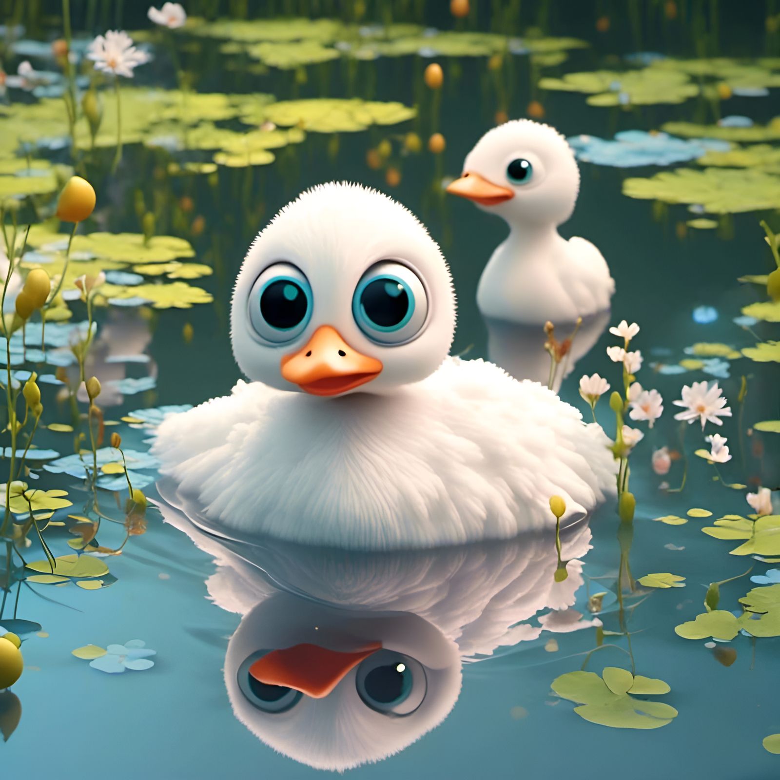 Cartoon Ducks with Big Eyes in 3D Animation