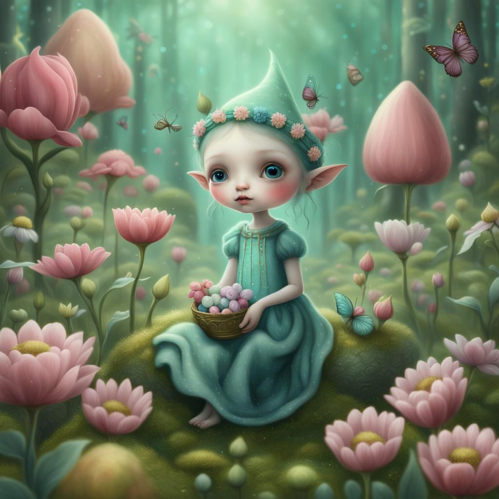 Cute Spring Elf Art in Detailed Matte Style
