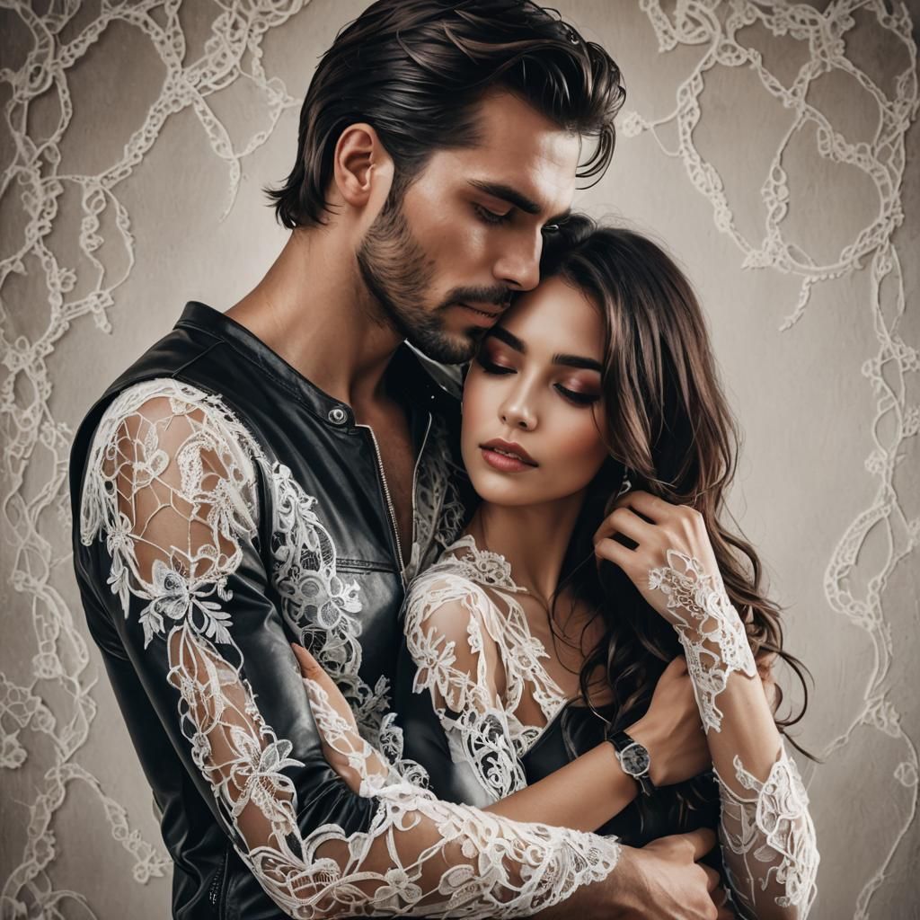Embrace: Man in Leather, Woman in Lace