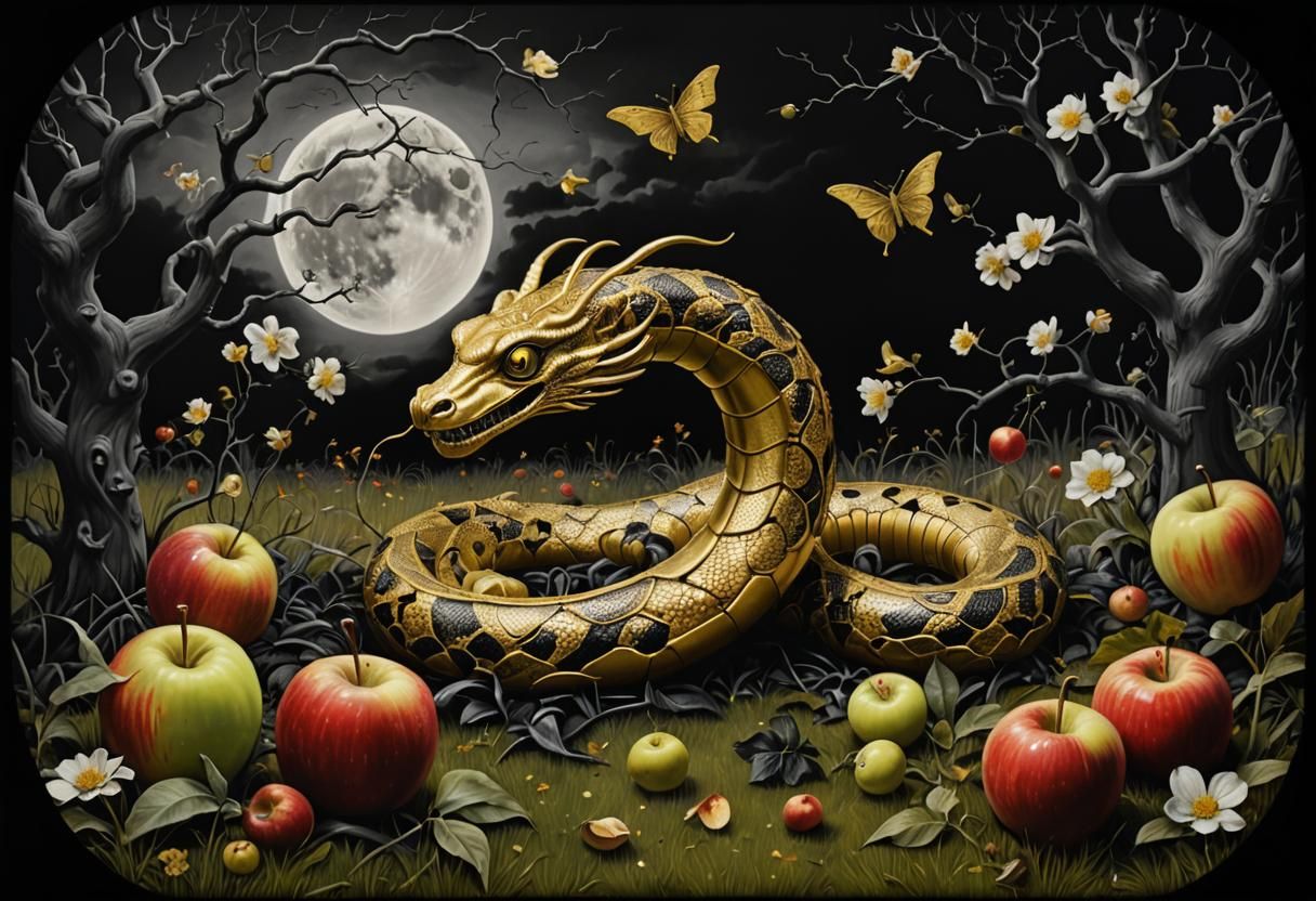 Golden Serpent in Eerie Garden of Eden