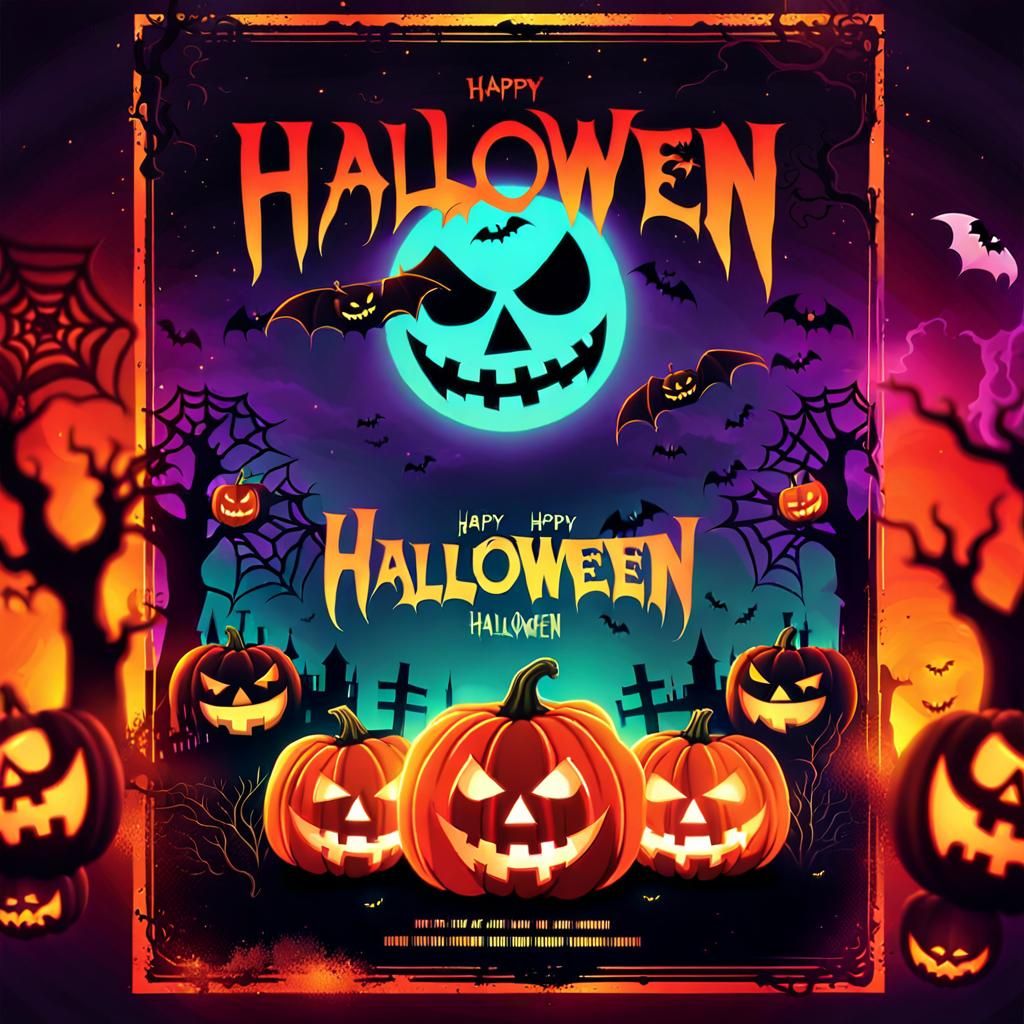 Halloween Flyer with Demon Pumpkins in Pixar Style