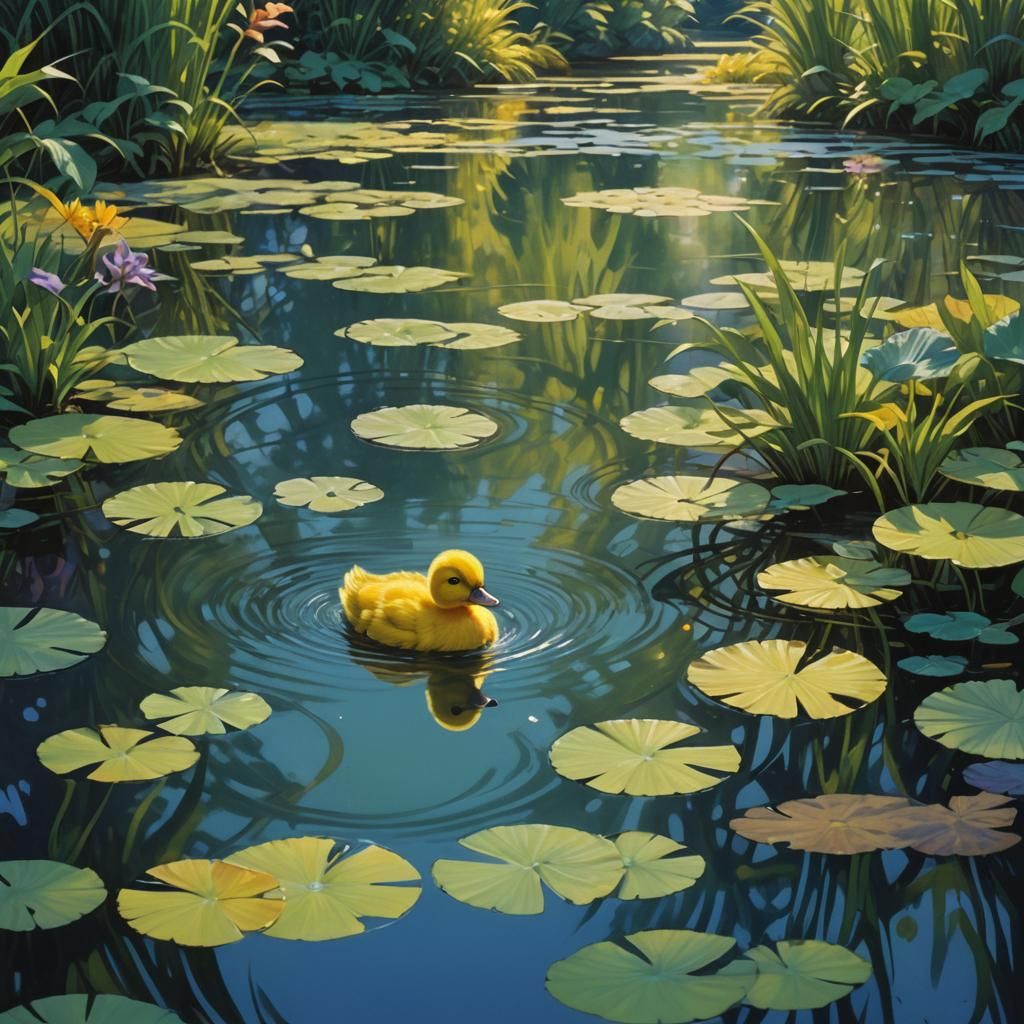 Cute Duck Swimming: Syd Mead Inspired Matte Painting