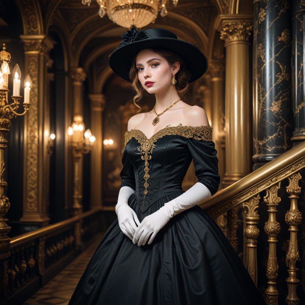 Elegant Woman in Victorian Dress: Vintage Style Photograph