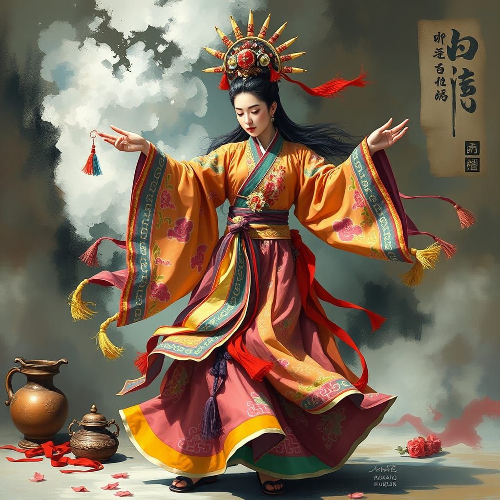 Korean Shaman Ritual Dance in Traditional Style