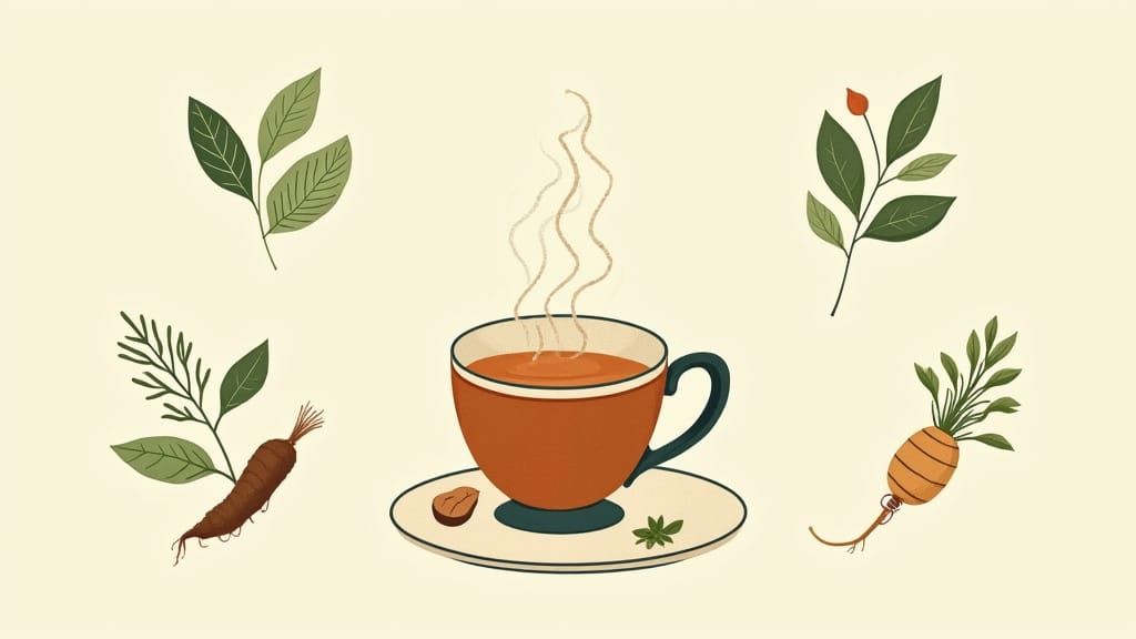 Herbal Tea with Digestive Icons in Modern Style