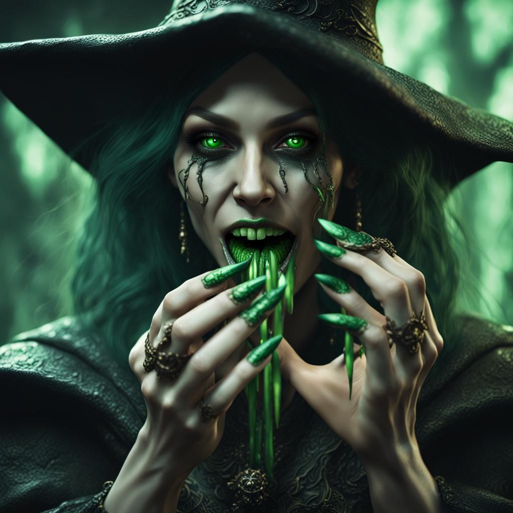 Eerie Witch Eats Flesh: Detailed Matte Painting
