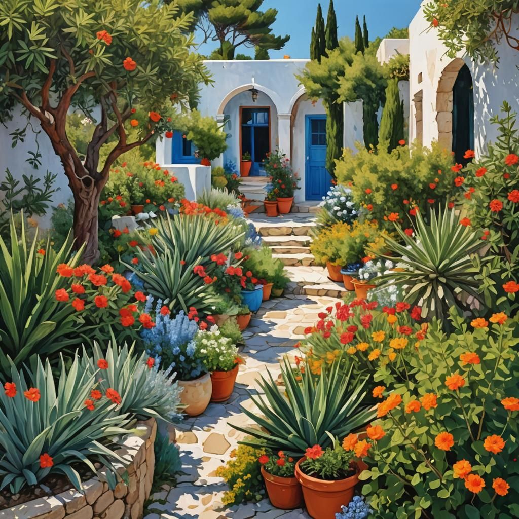 Mediterranean Garden on Greek Island: Abstract Art