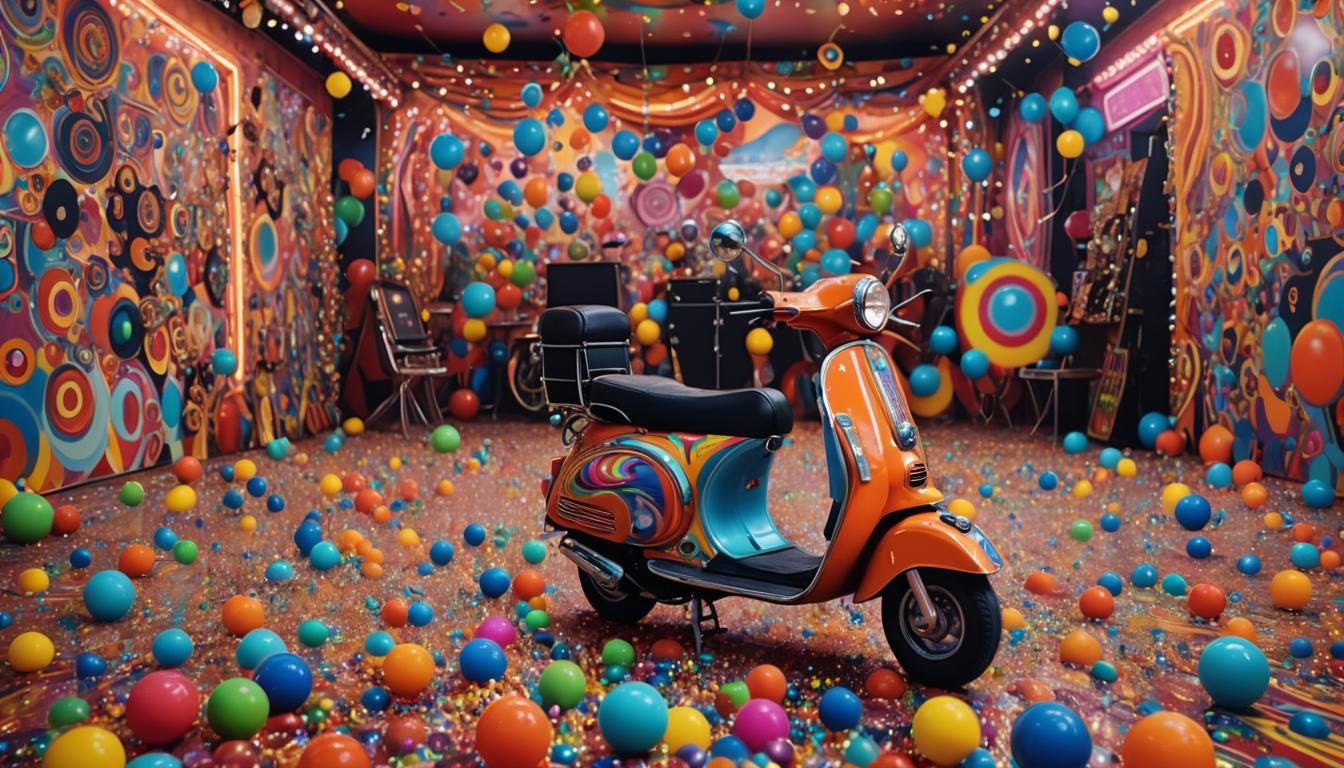 Psychedelic Scooter in a Dreamy Circus Scene