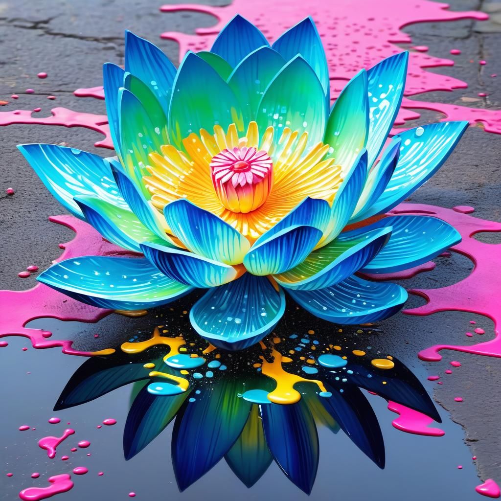 detailed sparkling crystalline lotus flower; in water; reflections