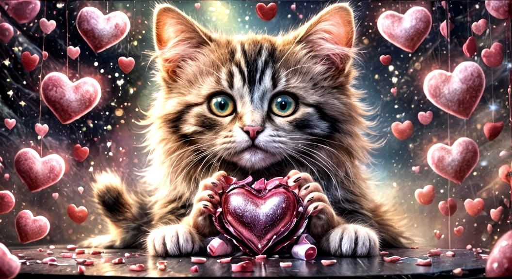 Romantic Valentine's Day Feline in a Starry Night