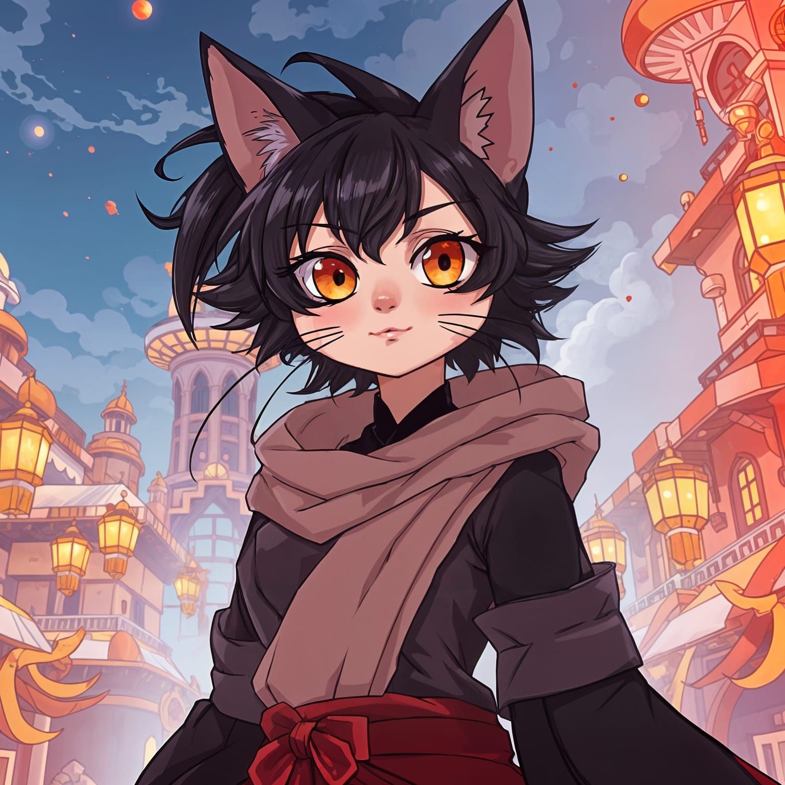 Anthro Cat Monk in Arabian City, Manga Style