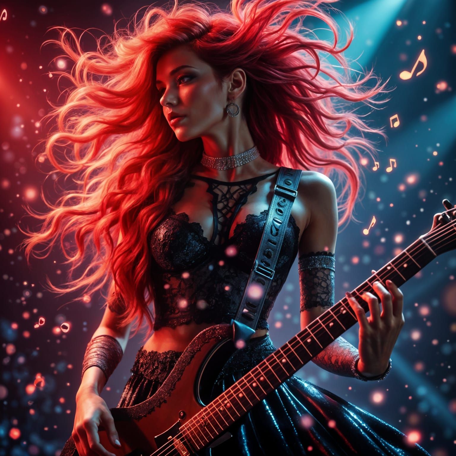 Electric Goddess Rock Star in Hyper-Realistic Cinematic Styl...