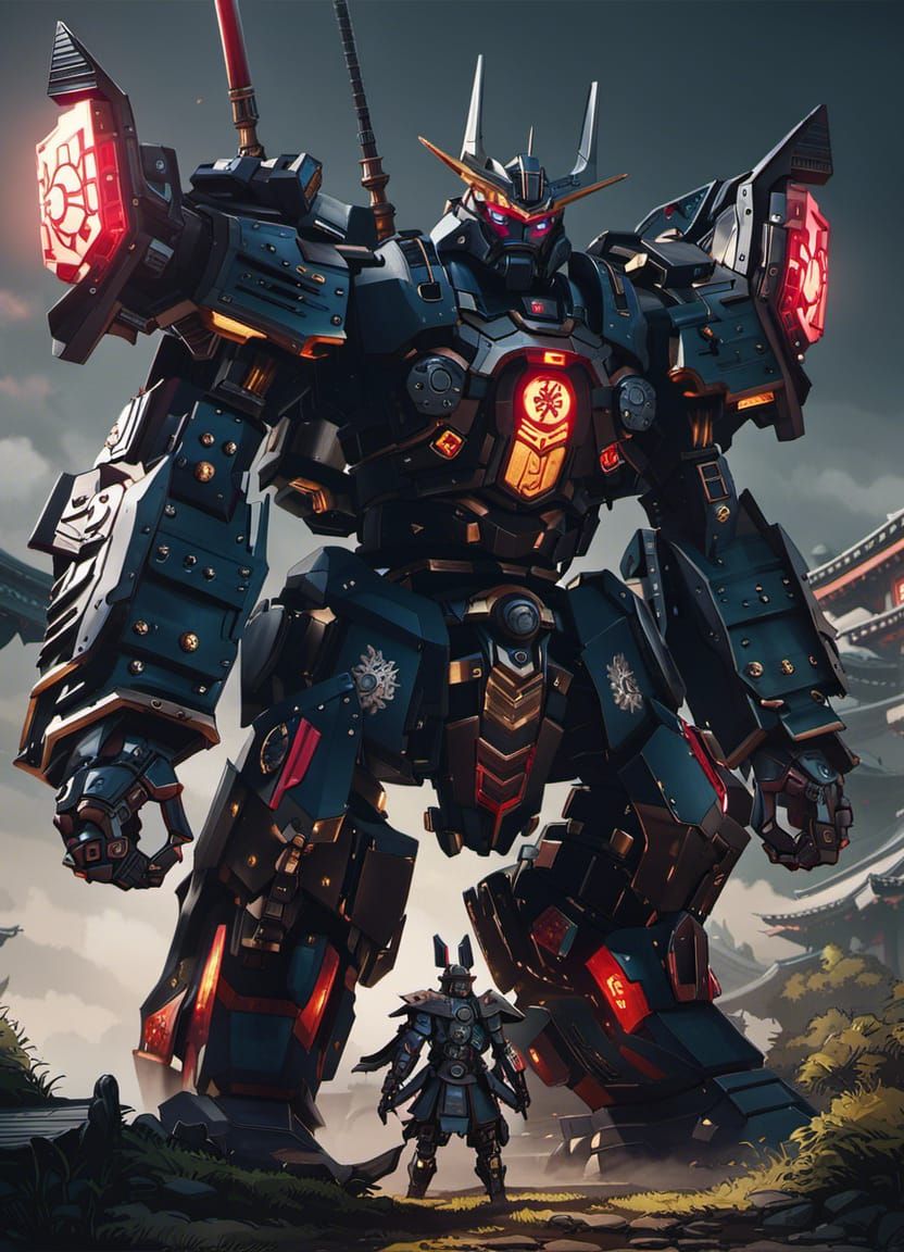 Samurai Mecha in Dark Fantasy Style
