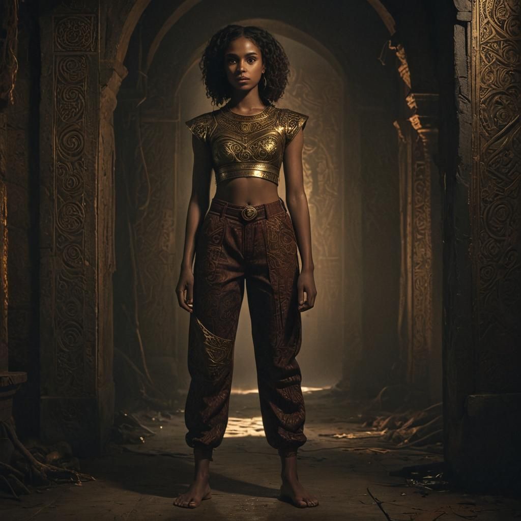 Mystical Brown Girl in Eerie Futuristic Setting