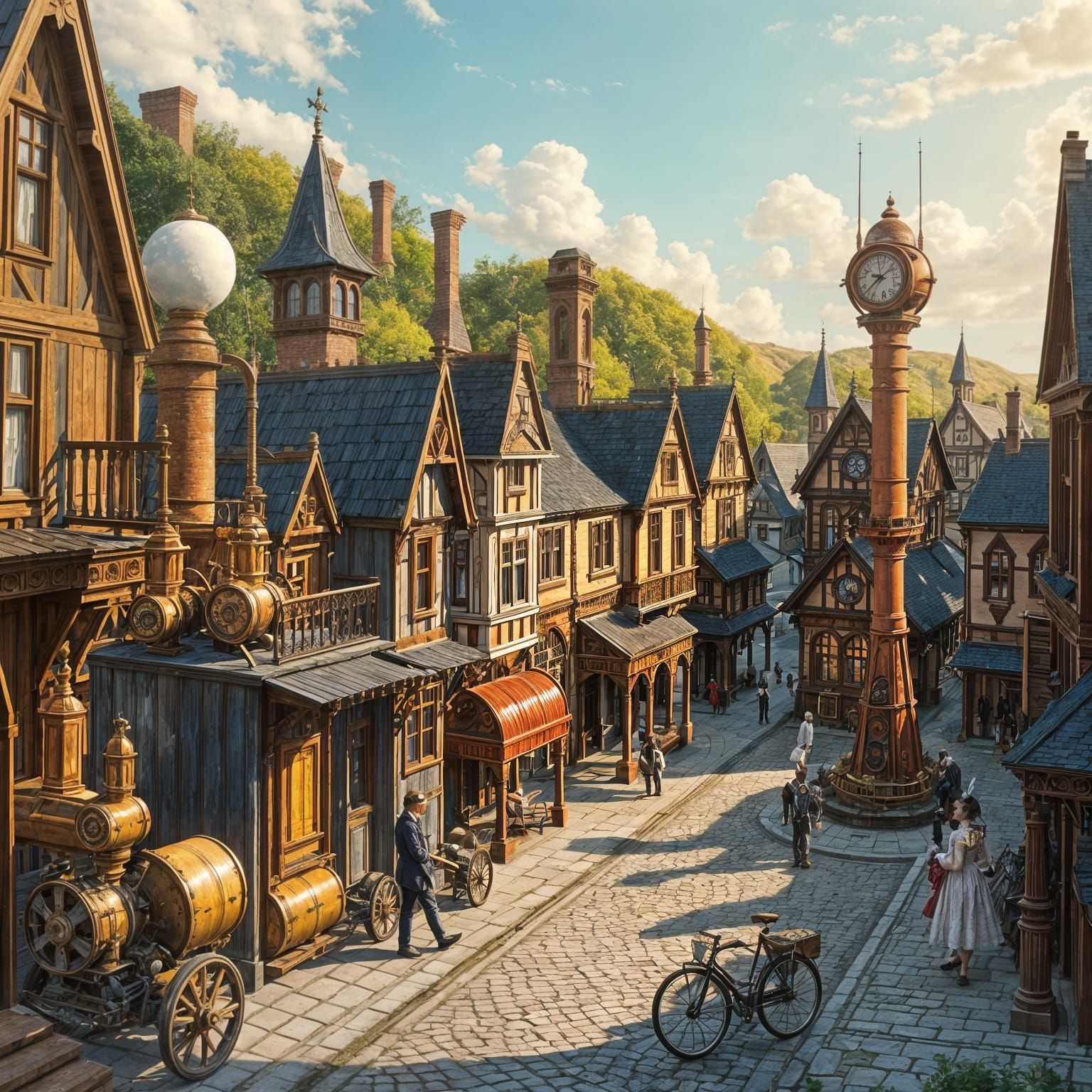Victorian Steampunk Village on a Sunny Day