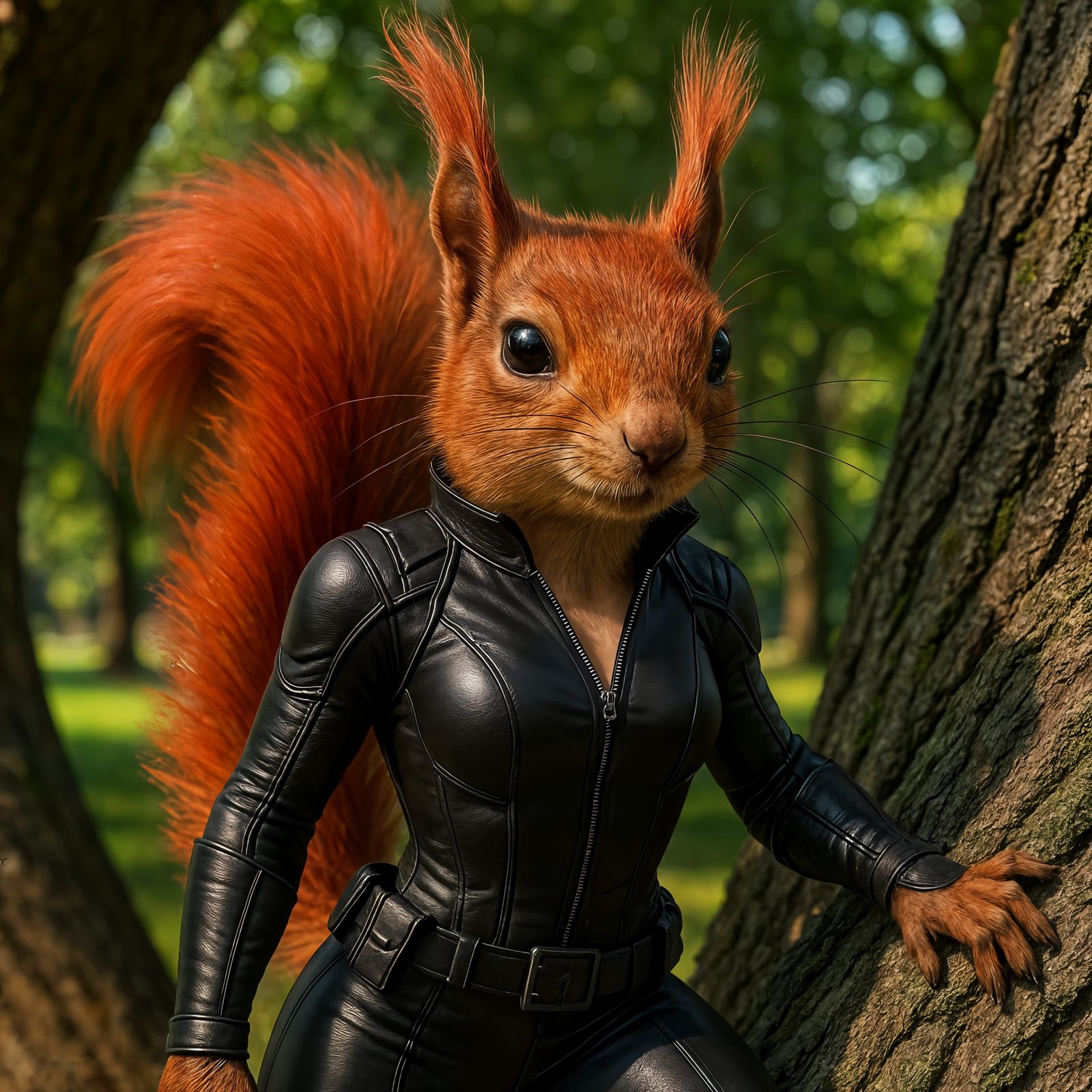 Highly Detailed CGI Squirrel Superhero in Park