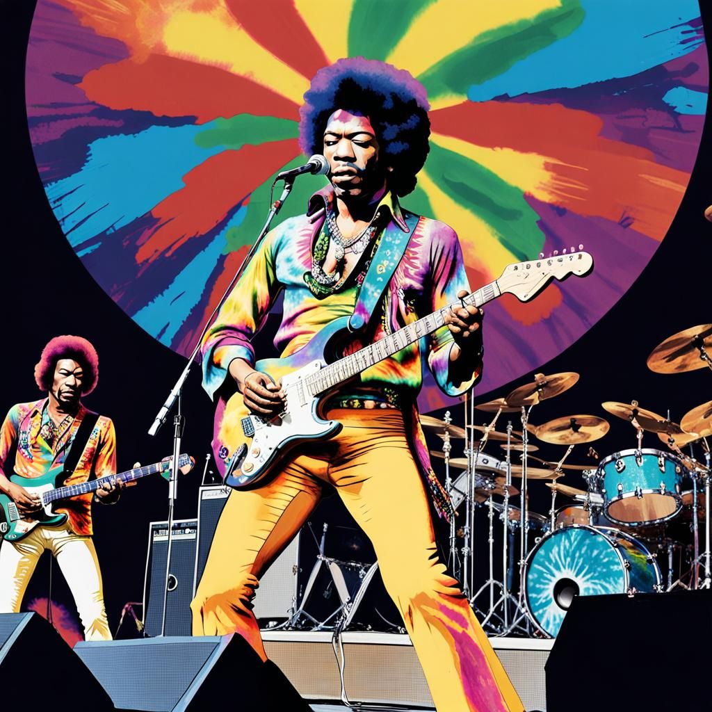 Psychedelic 60s Concert Scene with Guitarist