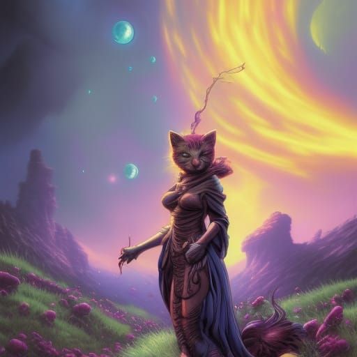 Adorable Kitten in Golden Meadow: High Gothic Art