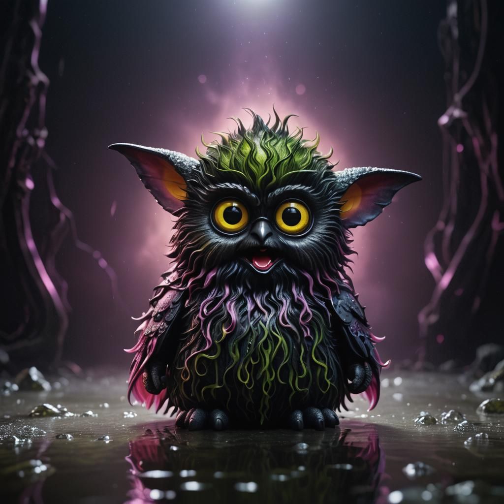 Glowing Furby-Cthulhu Hybrid in Dark Fantasy Style