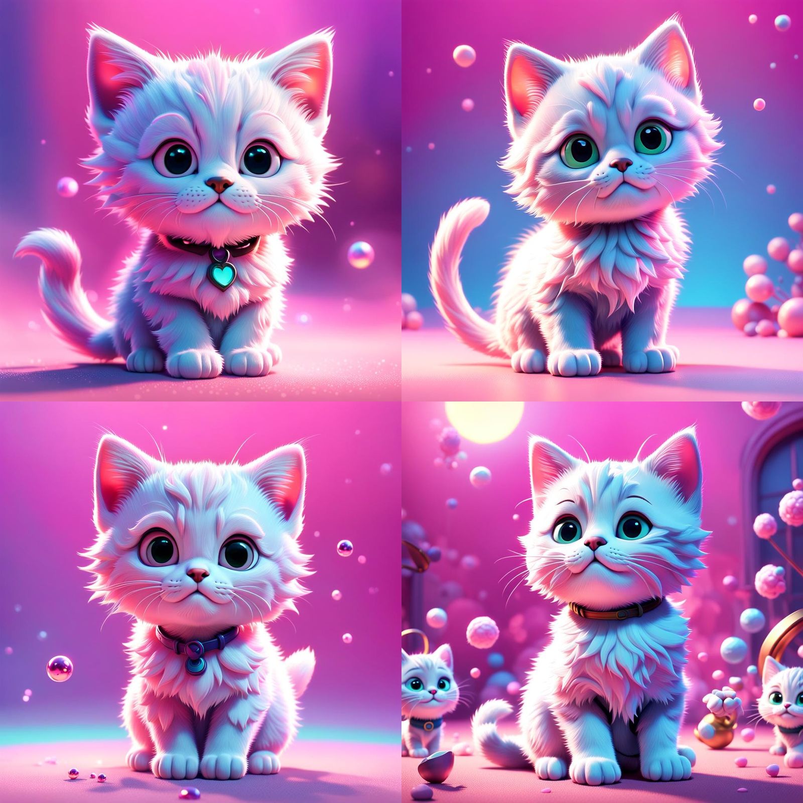 Cute Kitten in Pink Dreamscape: 3D Digital Art