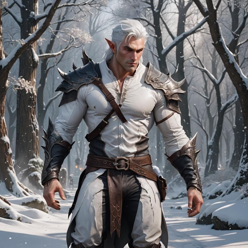 Fantasy Elf with White Hair in Detailed Digital Painting