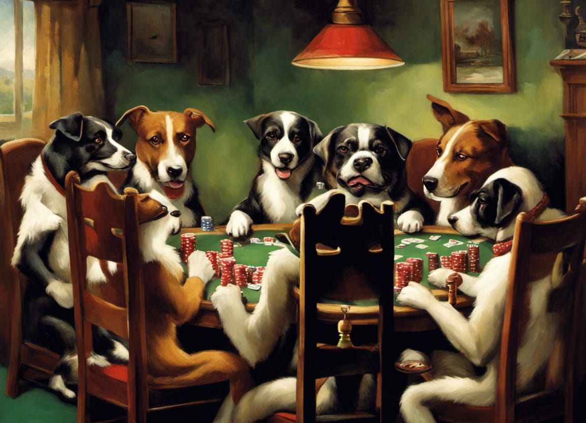Dogs Playing Poker in a Humorous Scene