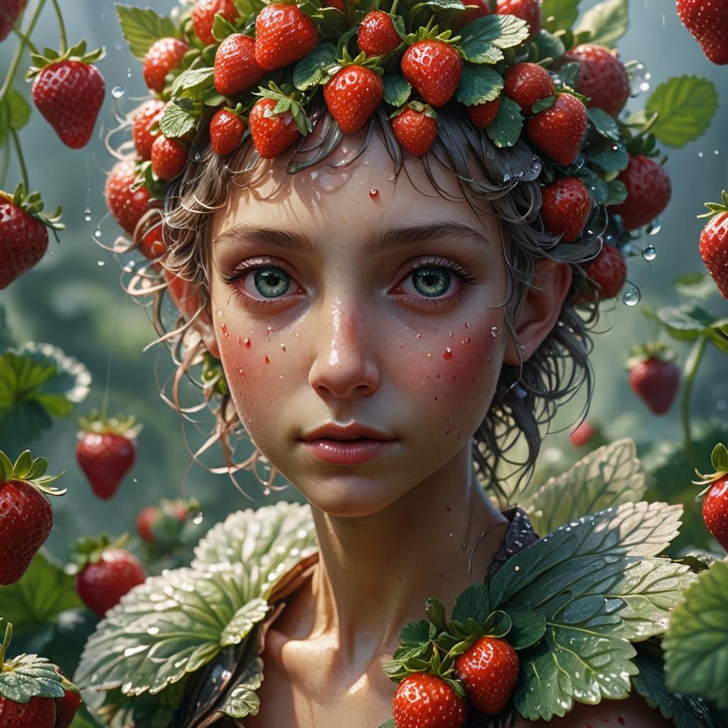 Fairy on Strawberry: Hyperrealistic Macro Photography