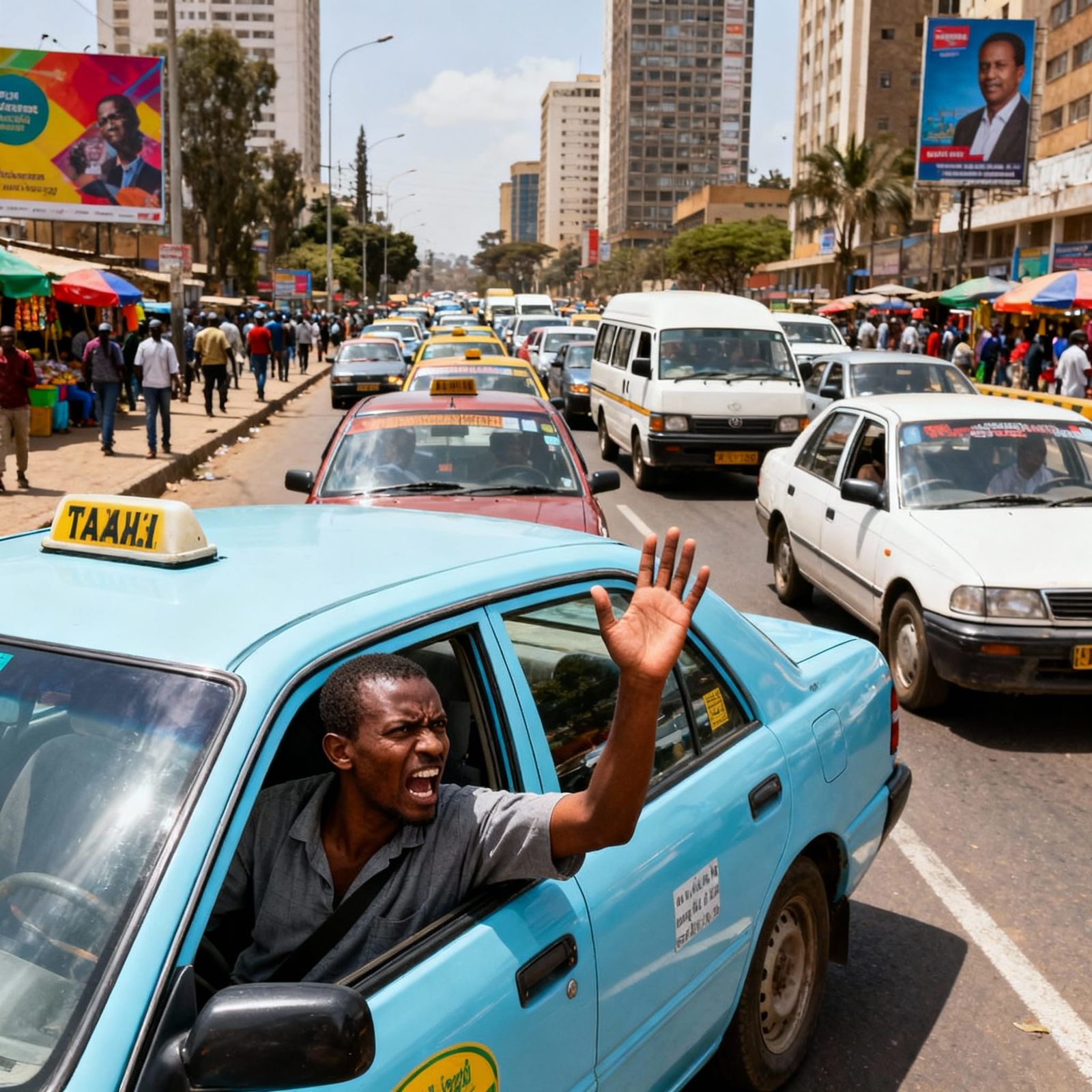 Addis Ababa Traffic Chaos: Frustrated Taxi Driver in Rush Ho...