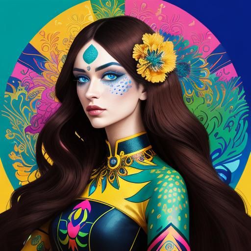 Dragon Peacock Woman in Pop Art Style