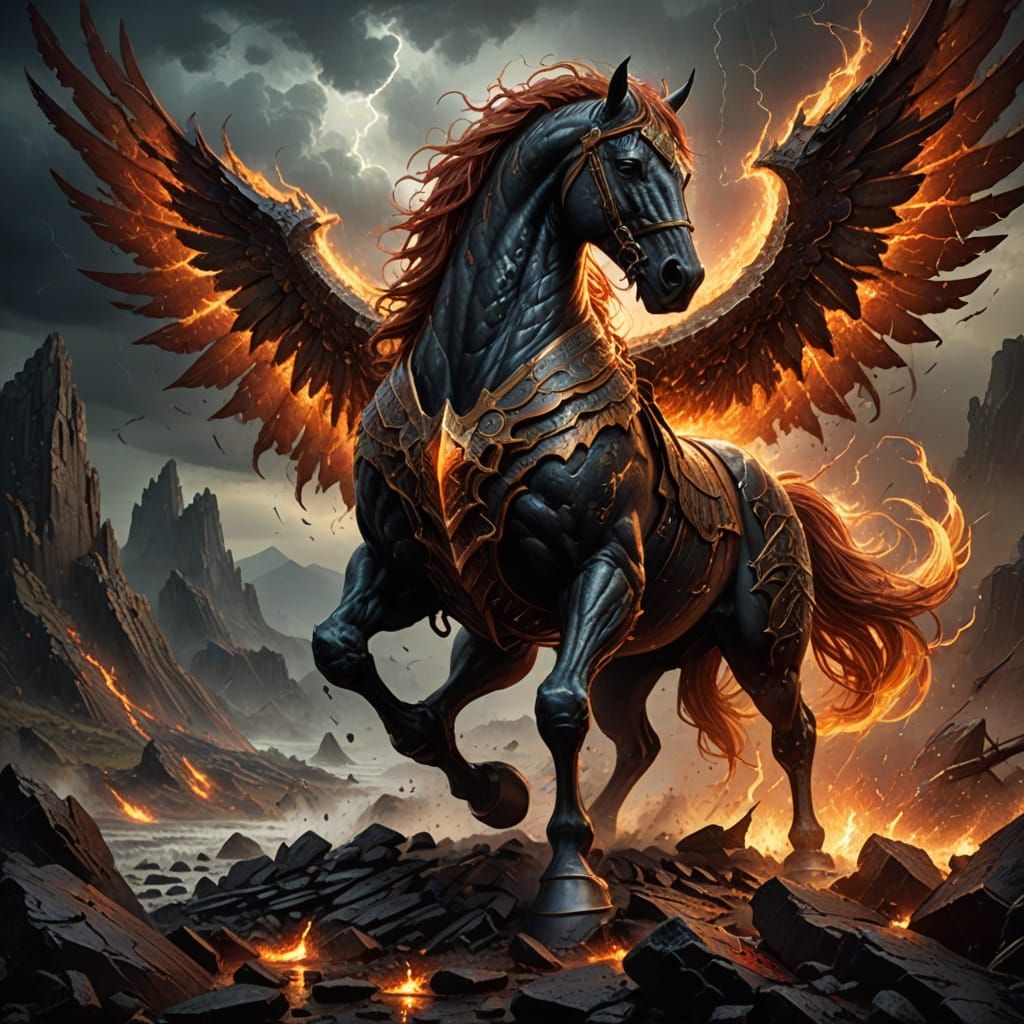 Majestic Winged Steed Embodies Power and Turmoil