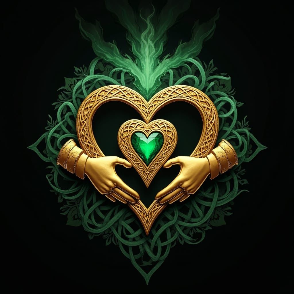 Emerald Claddagh in Art Nouveau Style