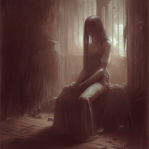 Withered Girl in Gothic Horror Style