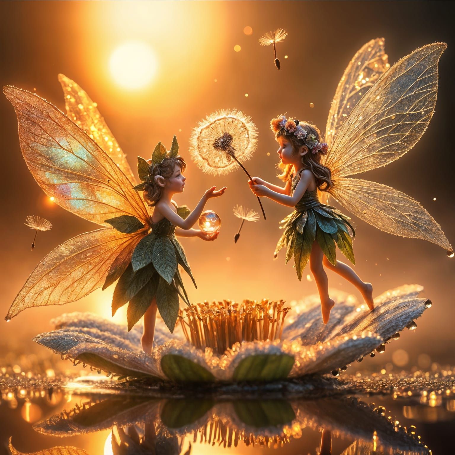 Fairies in Misty Forest at Golden Hour